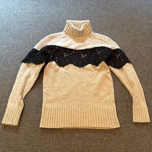 MARISSA WEBB Weston T-Neck Pullover Chunky Knit black Lace Sweater 65% wool marl